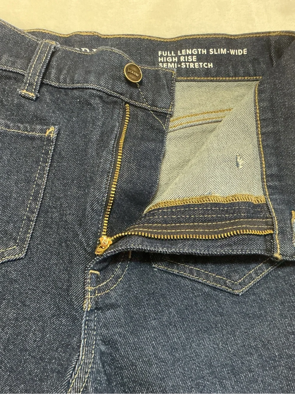 J. Crew Full Length Slim Wide Leg Patch Pocket Denim Jeans in Dark Indigo 27